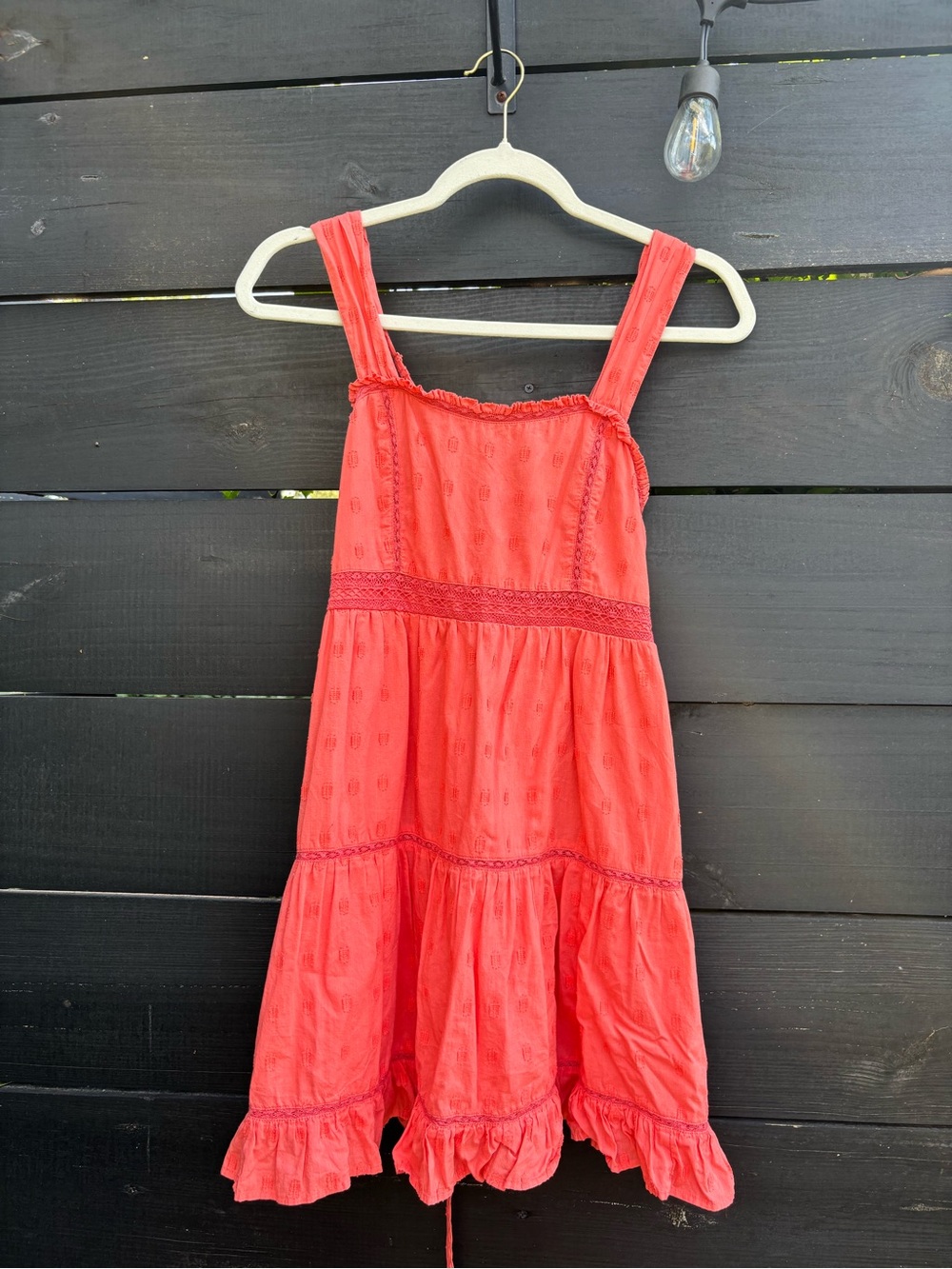 American Eagle Outfitters Coral Red Tiered Eyelet Mini Dress